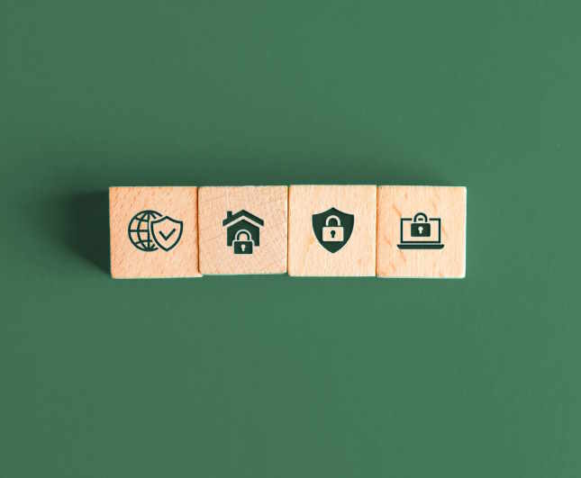 Grafik zeigt 4 Symbole, die Sicherheit ausdrücken sollen, die eine Krankentagegeldversicherung vermittelt